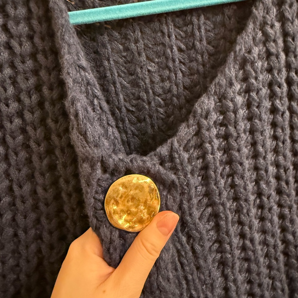 Chunky Blue Knit Vest with Gold Buttons - Picture 3 of 4